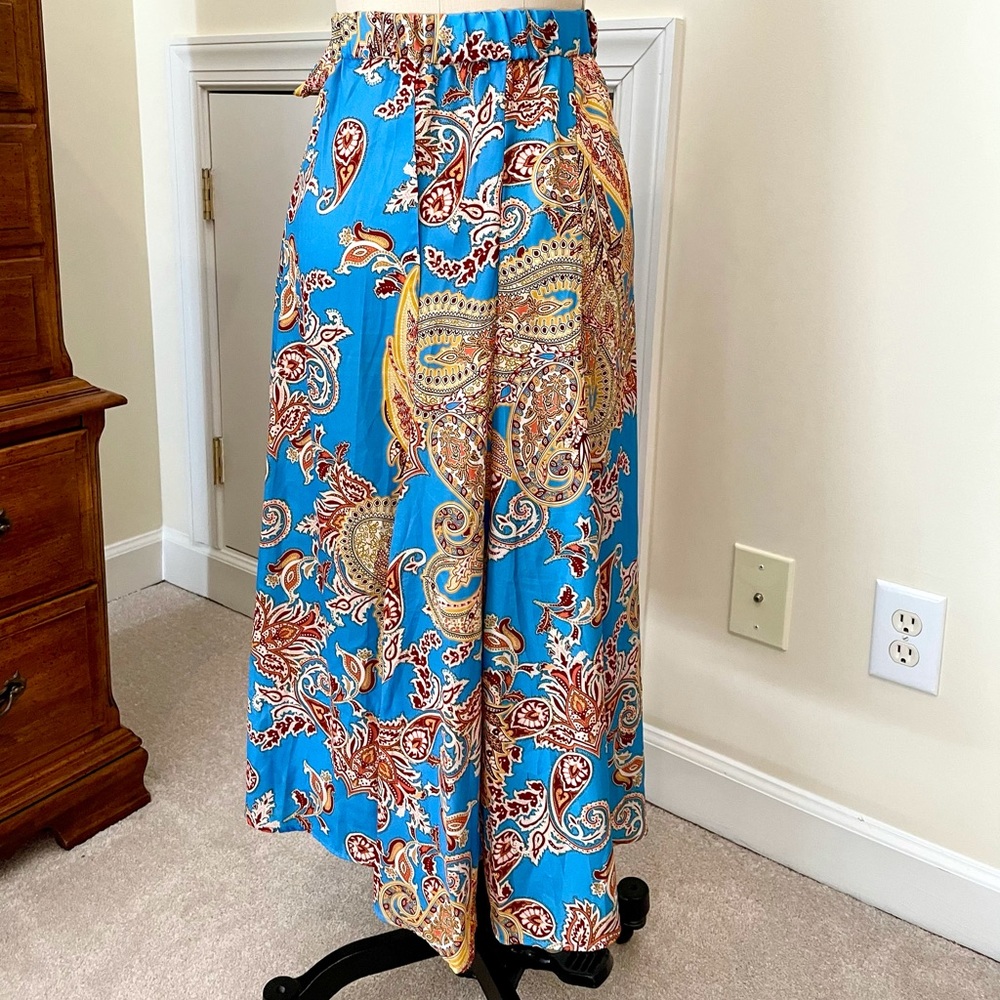 Zara Silky Paisley Wrap Skirt - Blue and Yellow - Picture 3 of 3